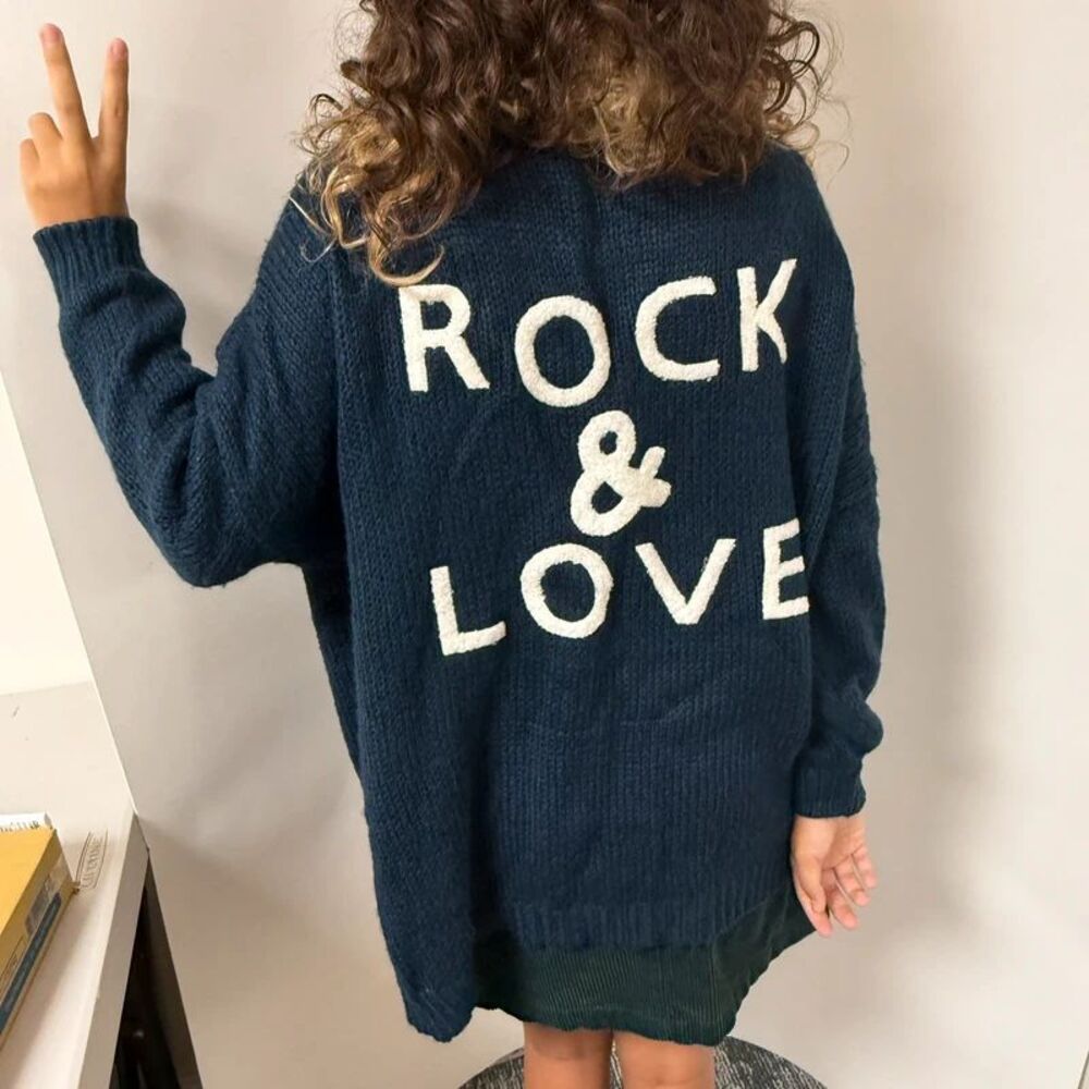 Elan Rock & Love Navy Oversized Cardigan One Size
